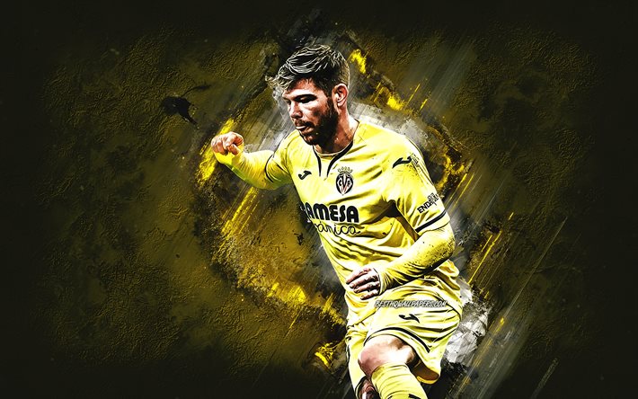 Alberto Moreno, Villarreal CF, footballeur espagnol, Liga, football, Villarreal, fond de pierre jaune
