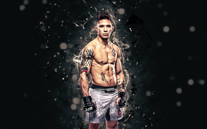 TJ Brown, 4k, white neon lights, american fighters, MMA, UFC, Mixed martial arts, TJ Brown 4K, UFC fighters, MMA fighters
