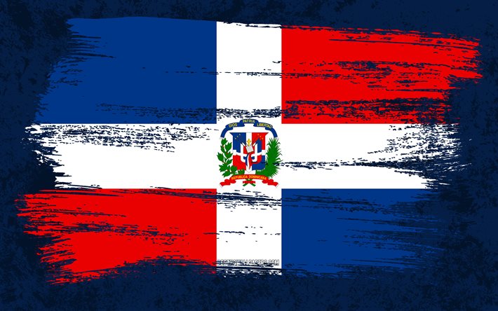 4k, bandiera della Repubblica Dominicana, bandiere del grunge, paesi nordamericani, simboli nazionali, tratto di pennello, arte grunge, Nord America, Repubblica Dominicana