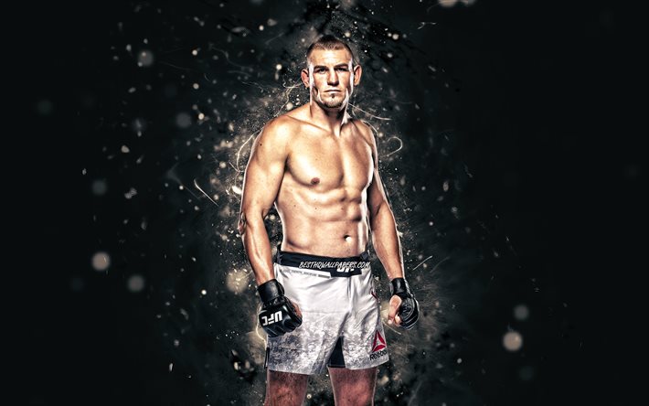 Dustin Jacoby, 4k, beyaz neon ışıklar, amerikan savaş&#231;ıları, MMA, UFC, Karışık d&#246;v&#252;ş sanatları, Dustin Jacoby 4K, UFC savaş&#231;ıları, MMA savaş&#231;ıları