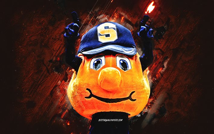Otto the Orange, mascote Syracuse Orange, NCAA, fundo de pedra laranja, Syracuse Orange, futebol americano