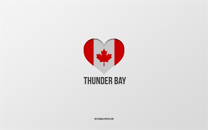 I Love Thunder Bay, Canadian cities, gray background, Thunder Bay, Canada, Canadian flag heart, favorite cities, Love Thunder Bay