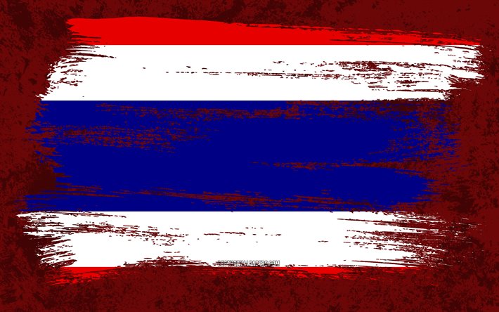 4k, Flag of Thailand, grunge flags, Asian countries, national symbols, brush stroke, Thai flag, grunge art, Thailand flag, Asia, Thailand