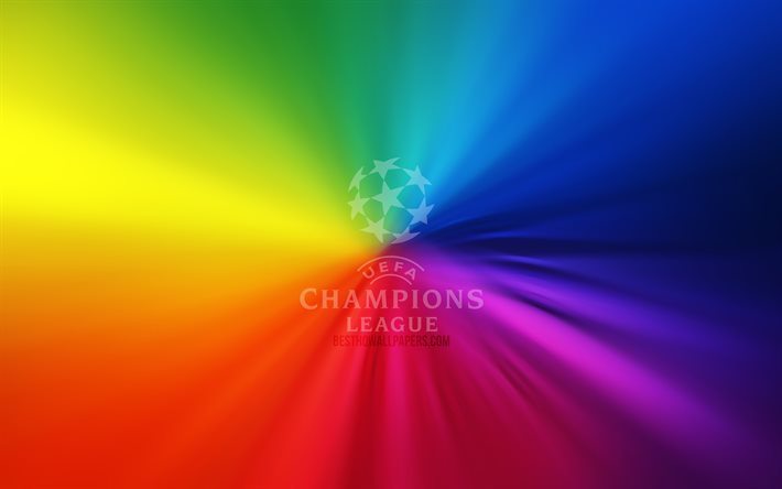 uefa champions league-logo, 4k, vortex, internationale turniere, regenbogenhintergr&#252;nde, kunstwerke, uefa champions league