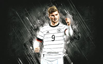 Timo Werner, Germany national football team, German football player, Timo Werner art, gray stone background, football, Germany