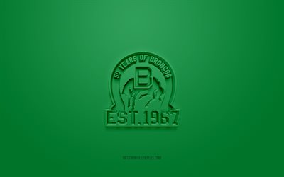 Swift Current Broncos, creative 3D logo, green background, 3d emblem, Canadian hockey team club, WHL, Canada, 3d art, hockey, Swift Current Broncos 3d logo