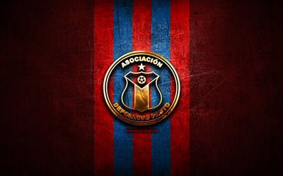 Deportivo Pasto FC, golden logo, Categoria Primera A, red metal background, football, colombian football club, Deportivo Pasto logo, soccer, Deportivo Pasto