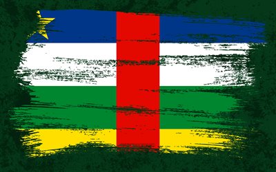 4k, Flag of Central African Republic, grunge flags, African countries, national symbols, brush stroke, grunge art, CAR flag, Central African Republic flag, Africa, Central African Republic