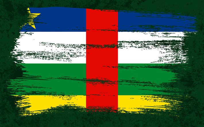 4k, drapeau de la R&#233;publique centrafricaine, drapeaux de grunge, pays africains, symboles nationaux, coup de pinceau, art grunge, drapeau de la RCA, Afrique, R&#233;publique centrafricaine
