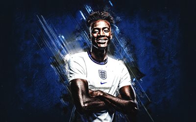 Tammy Abraham, England national football team, english football player, portrait, England, blue stone background, football