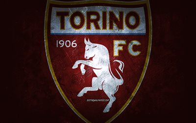 Torino FC, Italian football team, burgundy background, Torino FC logo, grunge art, Serie A, football, Italy, Torino FC emblem