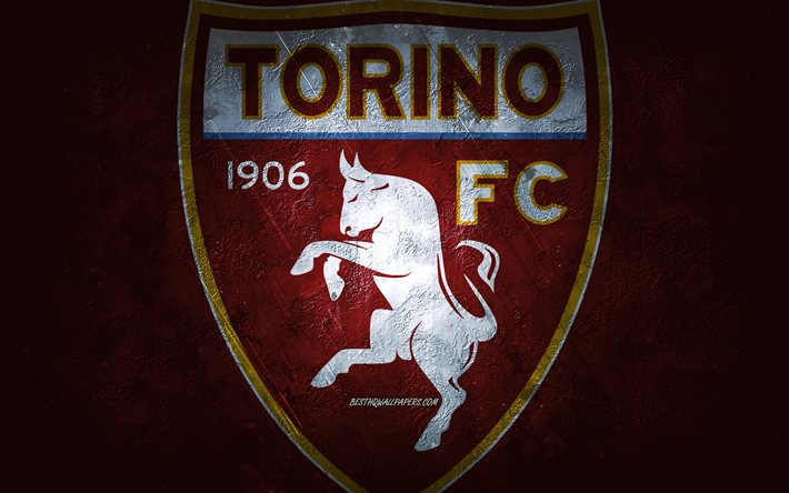 Torino FC, sele&#231;&#227;o italiana de futebol, fundo cor de vinho, logotipo do Torino FC, arte grunge, S&#233;rie A, futebol, It&#225;lia, emblema do Torino FC