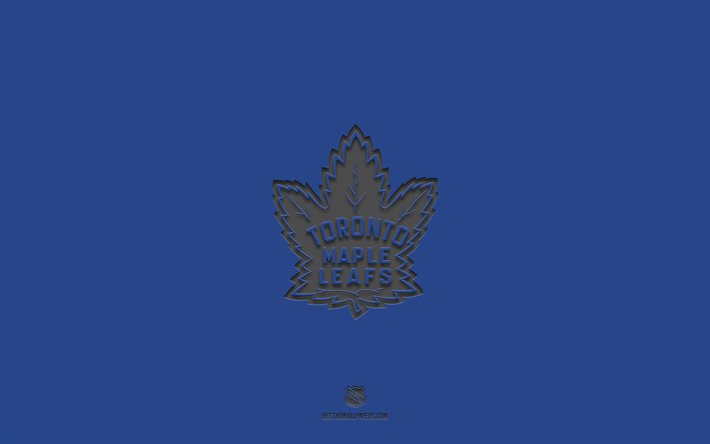 Toronto Maple Leafs, fond bleu, &#233;quipe canadienne de hockey, embl&#232;me des Maple Leafs de Toronto, LNH, Canada, hockey, logo des Maple Leafs de Toronto