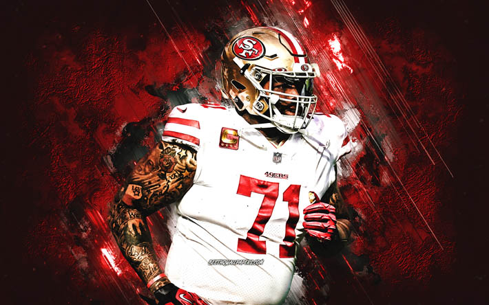 trent williams, san francisco 49ers, nfl, portr&#228;t, roter steinhintergrund, national football league, usa