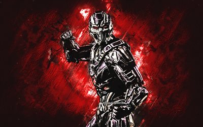 Triborg, Mortal Kombat, punainen kivitausta, Mortal Kombat 11, Triborgin grunge-taide, Mortal Kombat -hahmot, Triborg-hahmo