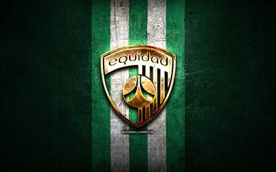 Club Deportivo La Equidad FC, altın logo, Categoria Primera A, yeşil metal arka plan, futbol, kolombiya futbol kul&#252;b&#252;, Club Deportivo La Equidad logosu, Club Deportivo La Equidad
