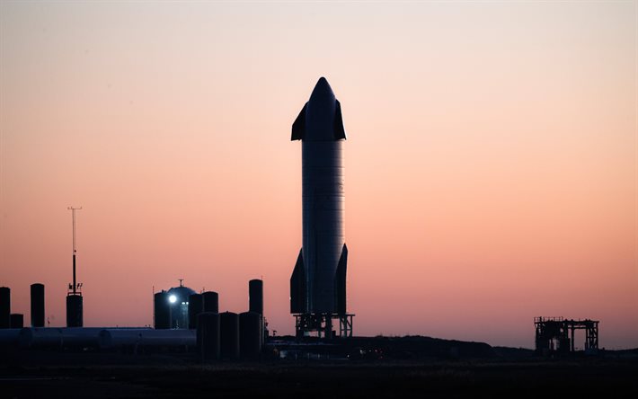 スターシップSN9, 4k, sunset, 重いロケット, SpaceXスターシップ, 小宇宙, ロケット, スペースX