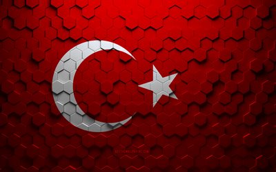 Flag of Turkey, honeycomb art, Turkey hexagons flag, Turkey, 3d hexagons art, Turkey flag