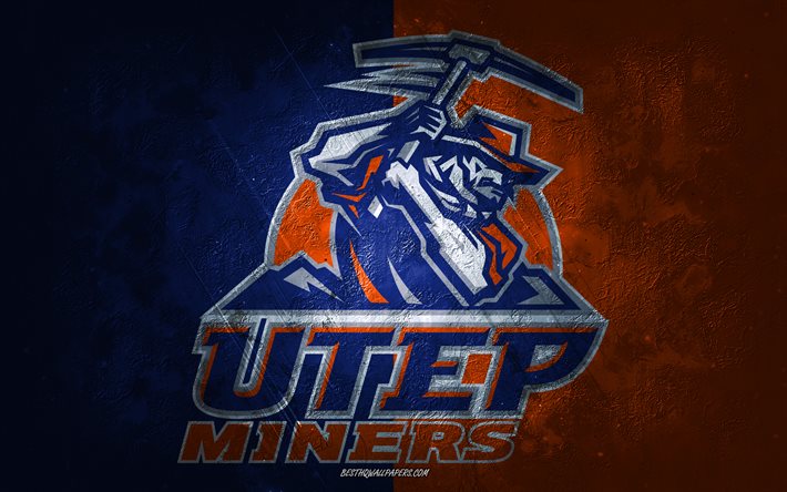 عمال مناجم UTEP, كرة القدم الأمريكية!!, خلفية برتقالية زرقاء, شعار UTEP Miners, فن الجرونج, NCAA, كرة القدم الأمريكية