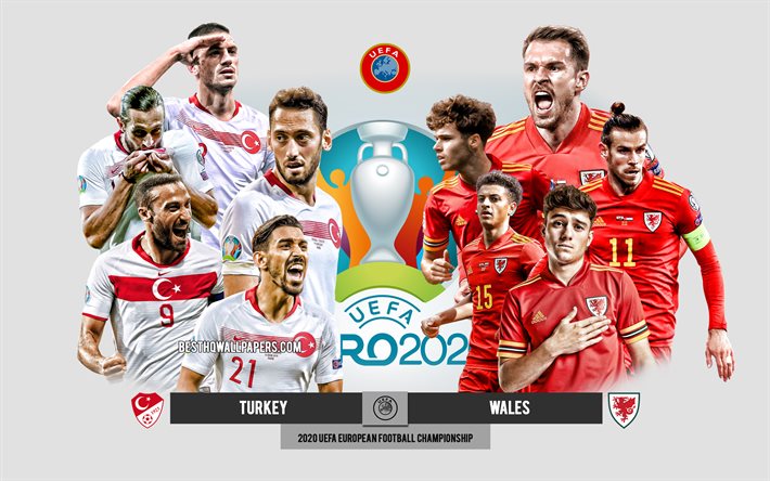 Turchia vs Galles, UEFA Euro 2020, Anteprima, materiale promozionale, calciatori, Euro 2020, partita di calcio, squadra nazionale di calcio della Turchia, squadra nazionale di calcio del Galles