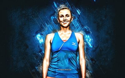 Nadiia Kichenok, WTA, Ukrainian tennis player, blue stone background, Nadiia Kichenok art, tennis