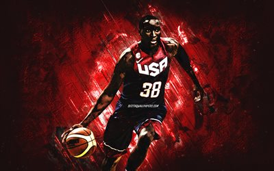 Victor Oladipo, sele&#231;&#227;o americana de basquete, EUA, jogador de basquete americano, retrato, Sele&#231;&#227;o americana de basquete, fundo de pedra vermelha
