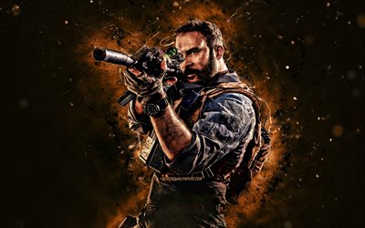 Captain Price, 4k, brown neon lights, Call Of Duty Modern Warfare, artwork, Call Of Duty, Captain Price Call Of Duty