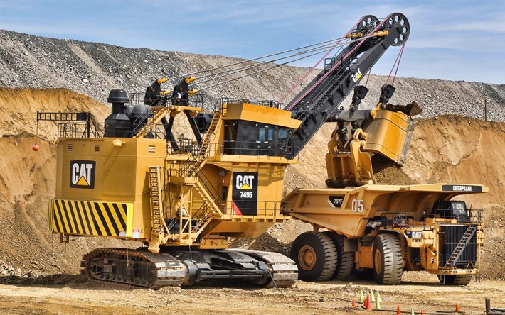 Cat 7495 HF, Rope Excavator, Cat 797F, Mining Truck, Construction Vehicles, Excavator, Rock Mining, Quarry, Caterpillar