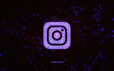 Instagram parıltı logosu, mor arka plan, Instagram logosu, mor parıltılı sanat, Instagram, yaratıcı sanat, Instagram mor parıltı logosu