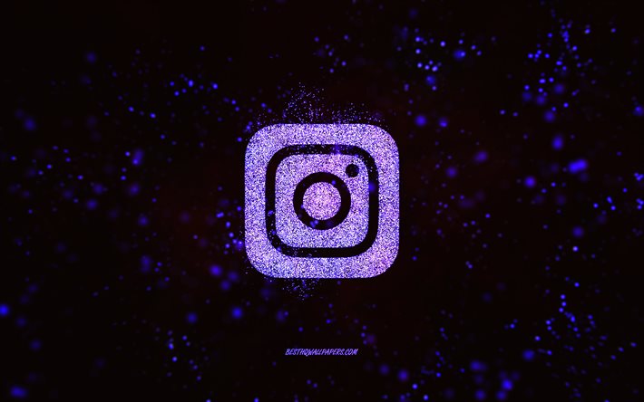 Instagram glitter logo, purple background, Instagram logo, purple glitter art, Instagram, creative art, Instagram purple glitter logo