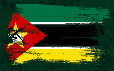 4k, Bandeira de Moçambique, bandeiras grunge, países africanos, símbolos nacionais, pincelada, bandeira moçambicana, arte grunge, África, Moçambique