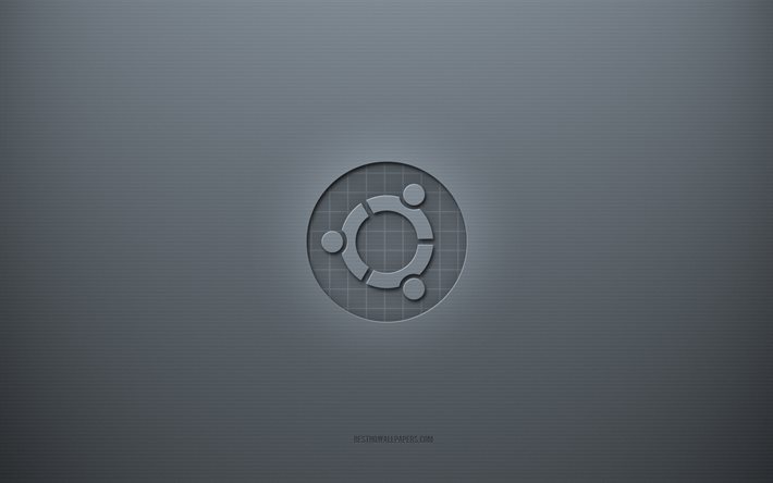 Ubuntu-logo, harmaa luova tausta, Ubuntu-tunnus, harmaa paperikuvio, Ubuntu, harmaa tausta, Ubuntu 3d -logo
