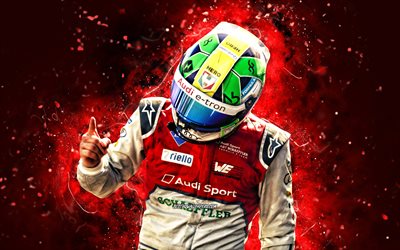 Lucas Di Grassi, 4K, luci al neon rosse, piloti brasiliani, Audi Sport ABT Schaffler, Formula E, fan art, Lucas Di Grassi 4K