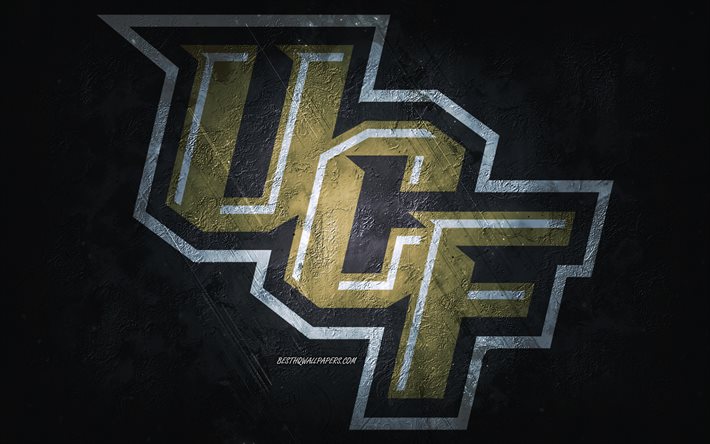UCF Knights, time de futebol americano, fundo negro, logotipo da UCF Knights, arte grunge, NCAA, futebol americano, emblema dos Cavaleiros da UCF