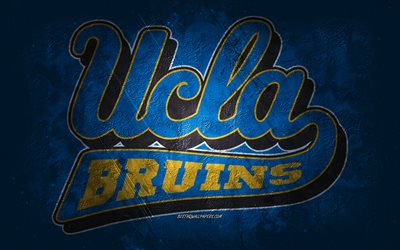 UCLA Bruins, American football team, blue background, UCLA Bruins logo, grunge art, NCAA, American football, UCLA Bruins emblem