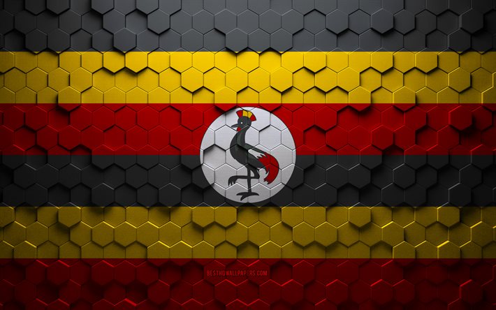 Flag of Uganda, honeycomb art, Uganda hexagons flag, Uganda, 3d hexagons art, Uganda flag