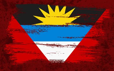 4k, Bandeira de Antígua e Barbuda, bandeiras grunge, países norte-americanos, símbolos nacionais, pincelada, bandeira de Antígua e Barbuda, arte grunge, América do Norte, Antígua e Barbuda