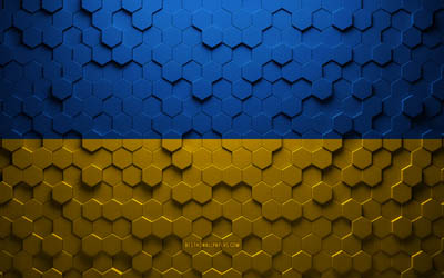 Ukrainas flagga, honungskaka konst, Ukraina hexagons flagga, Ukraina, 3d hexagons konst, Ukraina flagga