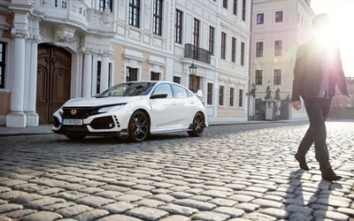 Honda Civic Type R, 2018, esterno, bianco, monovolume, tuning, ruote nere, nuovo bianco Civica, auto Giapponesi, Honda