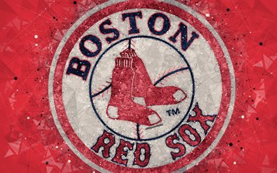 Boston Red Sox, 4k, sanat, logosu, Amerikan beyzbol kul&#252;b&#252;, geometrik sanat, soyut kırmızı arka plan, Amerikan Ligi, HABERLER, Boston, Massachusetts, ABD, beyzbol, Beyzbol birinci Ligi
