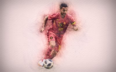 4k, Eden Hazard, Belgian football team, artwork, soccer, Hazard, footballers, drawing Eden Hazard, Belgium National Team