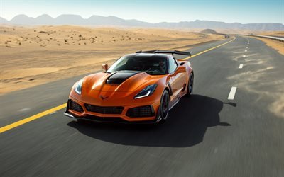 Chevrolet Corvette ZR1, 2019, oranssi urheilu coupe, superauto, uusi oranssi Corvette, American sports autot, Chevrolet