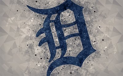 Detroit Tigers, 4k, konst, logotyp, amerikansk baseball club, geometriska art, gr&#229; abstrakt bakgrund, American League, MLB, Detroit, Michigan, USA, baseball, Major League Baseball