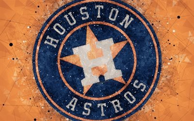 Houston Astros, 4k, art, logo, amerikkalainen baseball club, geometrinen taide, oranssi abstrakti tausta, American League, MLB, Houston, Texas, USA, baseball, Major League Baseball