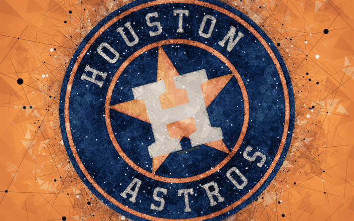 Astros de Houston, 4k, l&#39;art, le logo, l&#39;american club de baseball, geometric art, orange fond abstrait, de la Ligue Am&#233;ricaine, MLB, Houston, Texas, etats-unis, le baseball, Ligue Majeure de Baseball