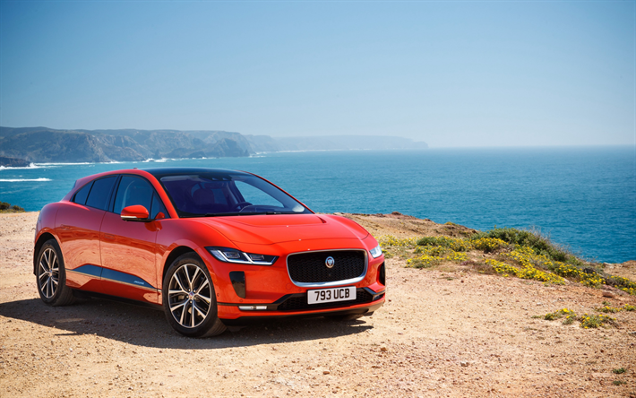 Jaguar I-Pace, 2018, EV400 AWD HSE First Edition, exterior, front view, electric compact crossover, new red I-Pace, British cars, Jaguar