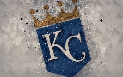 Kansas City Royals, 4k, arte, logo, americana de beisebol clube, arte geom&#233;trica, azul resumo de plano de fundo, American League, MLB, Kansas City, Missouri, EUA, beisebol, Major League Baseball