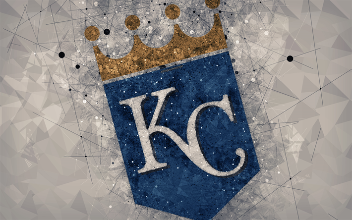 Los Kansas City Royals, 4k, arte, logotipo, american club de b&#233;isbol, el arte geom&#233;trico, azul de fondo abstracto, de la Liga Americana, la MLB, la Ciudad de Kansas, Missouri, estados UNIDOS, el b&#233;isbol de la Liga Mayor de B&#233;isbol