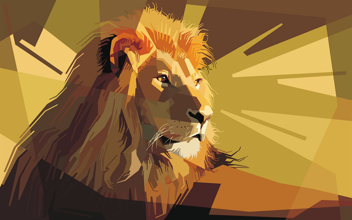 lion, art, low poly, creative abstraction, abstract art animals