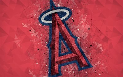 Los Angeles Angels, 4k, art, logo, american baseball club, geometric art, blue abstract background, American League, MLB, Anaheim, California, USA, baseball, Major League Baseball